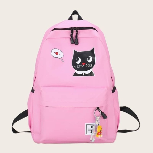 

Girls Cat Print Pocket Front Backpack