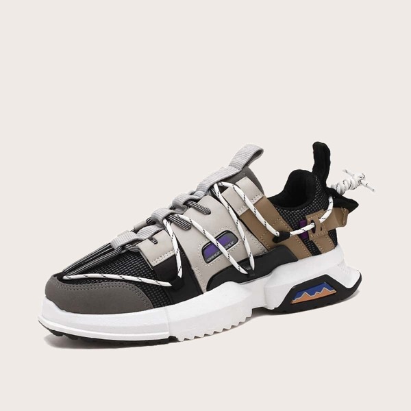 

Men Lace-up Front Suede Panel Chunky Sneakers