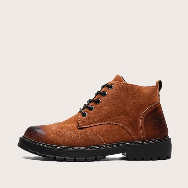 

Men Lace-up Front Combat Boots, Brown
