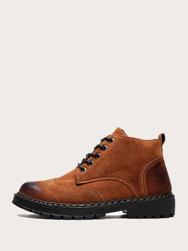 

Men Lace-up Front Combat Boots, Brown