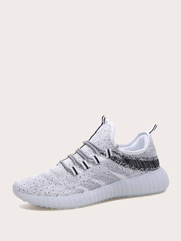 

Men Lace-up Front Knit Sneakers, Black and white