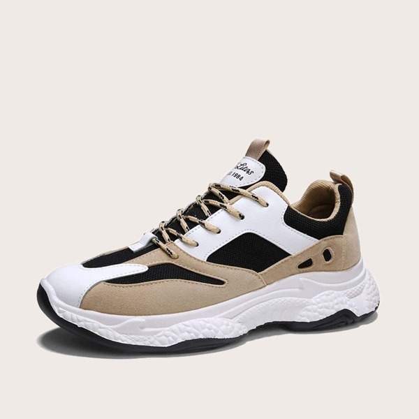 

Men Lace-up Front Suede Panel Chunky Sneakers, Multicolor