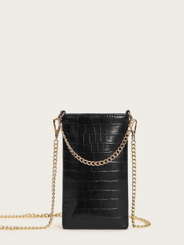 

Croc Embossed Chain Crossbody Bag, Black