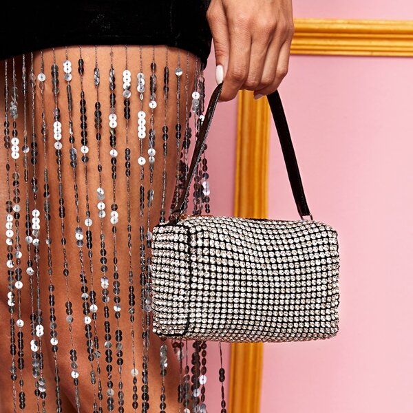 

Rhinestone Decor Clutch Bag, Silver