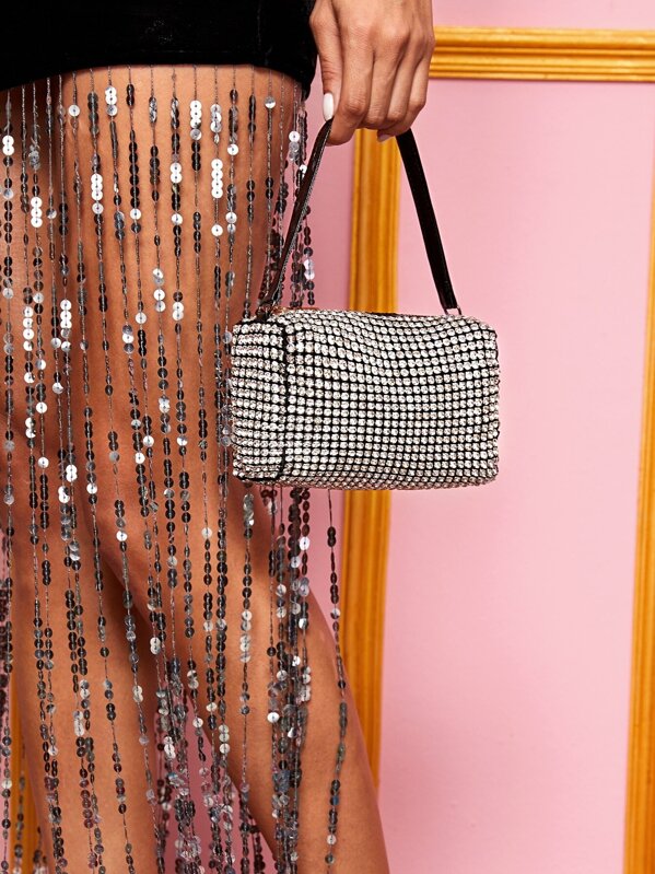 

Rhinestone Decor Clutch Bag, Silver