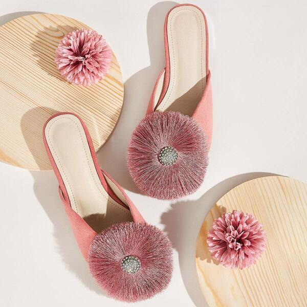 

Peep Toe Fringe Decor Sliders
