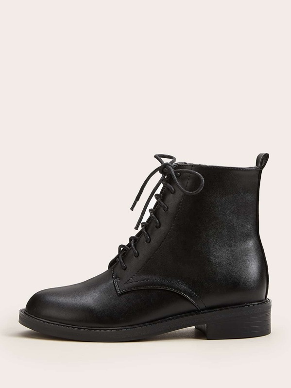 

Lace-up Front Side Zip Combat Boots, Black