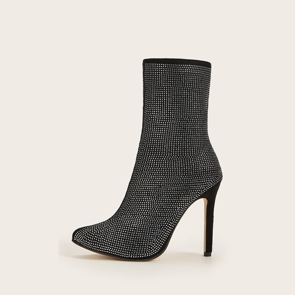 

Point Toe Rhinestone Decor Side Zip Stiletto Boots