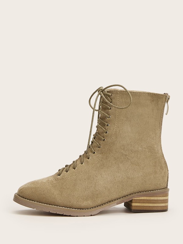 

Lace-up Front Zip Back Suede Boots, Apricot