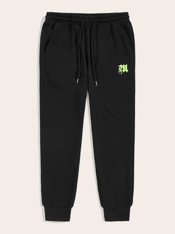 

Men Neon Print Slant Pocket Sweatpants, Black