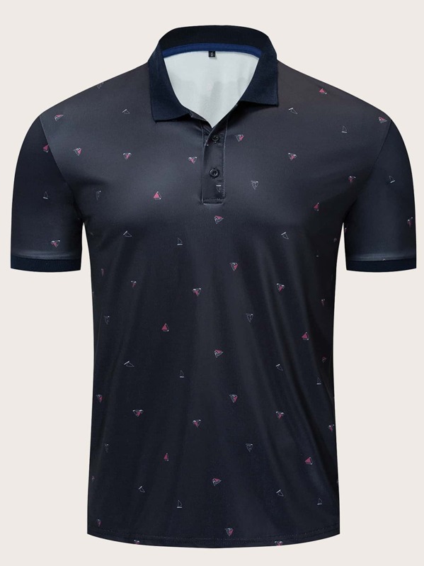 

Men Sailboat Print Polo Shirt, Black