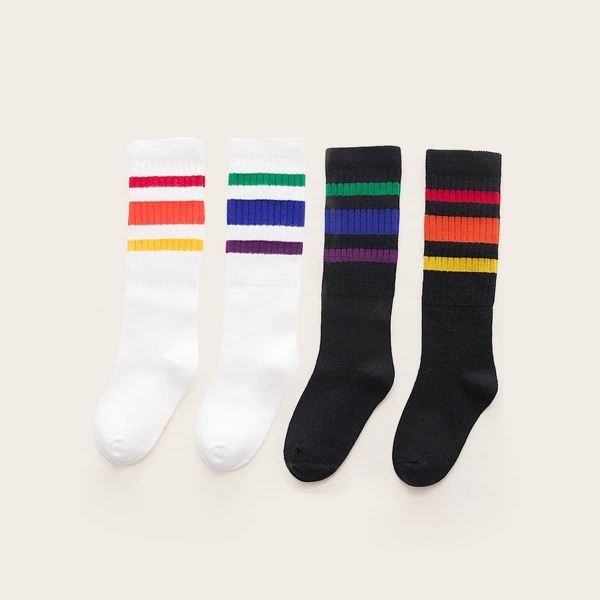 

Toddler Kids Colorful Striped Socks 2pairs, Black and white