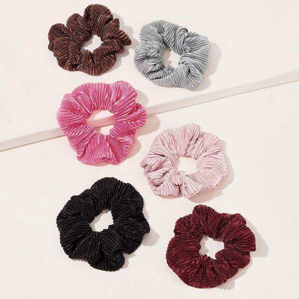

Solid Pleated Scrunchie 6pcs, Multicolor