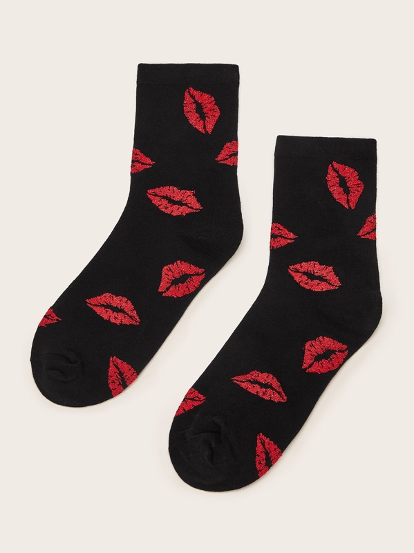 

Lip Pattern Socks 1pair, Black