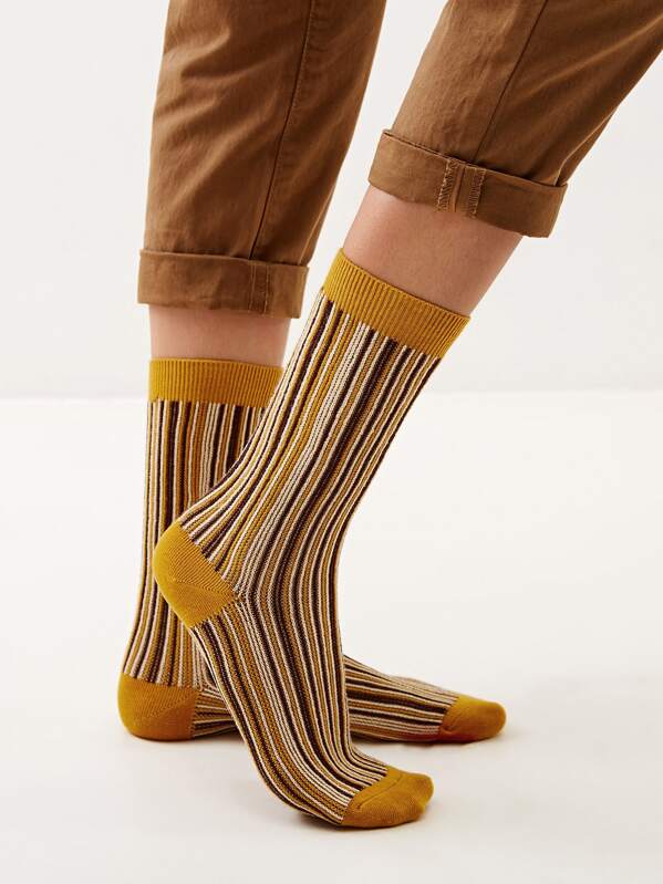 

Striped Knit Socks 1pair, Yellow