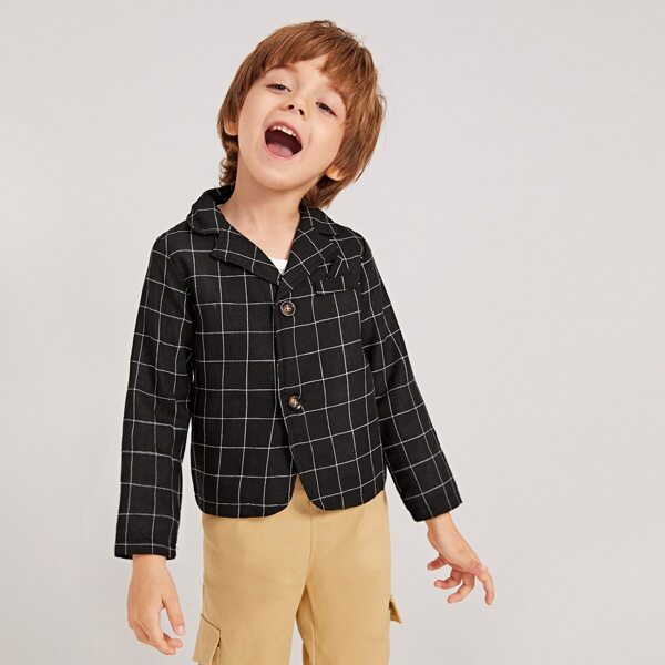 

Toddler Boys Lapel Collar Grid Plaid Blazer, Black