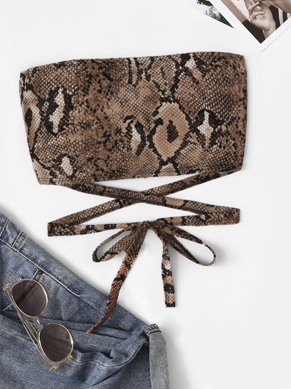 

Snake Print Criss Cross Knot Tube Top, Multicolor