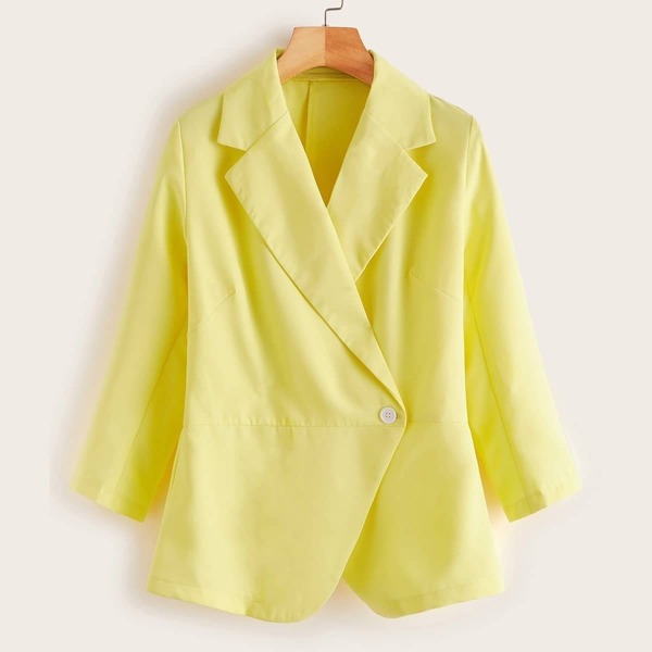 

Lapel Neck Single Button Blazer, Yellow