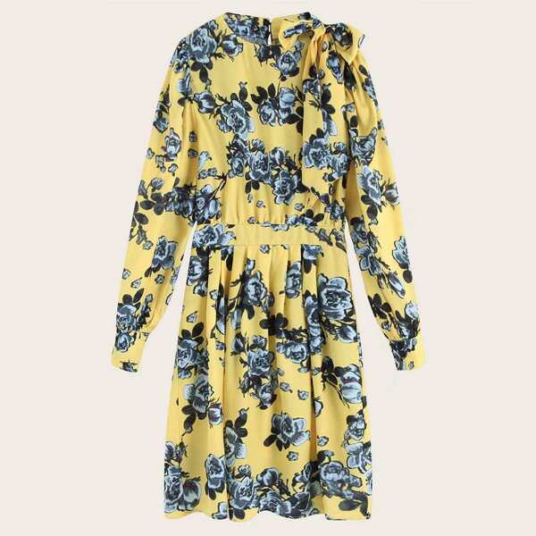 

Tie Front Floral Print A-line Dress