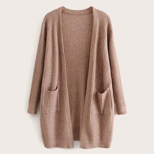 

Open Front Dual Pocket Ribbed Knit Cardigan