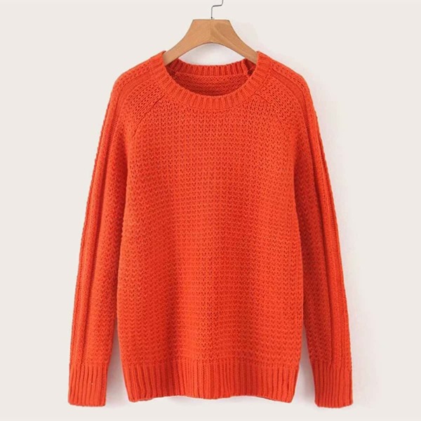 

Solid Round Neck Raglan Sleeve Sweater, Orange bright