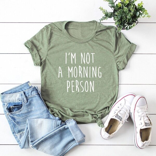 

Round Neck Slogan Print Tee, Green