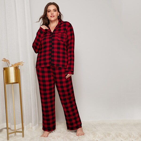 

Plus Buffalo Plaid Button Front Drawstring Pajama Set, Multicolor