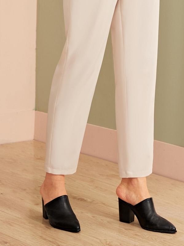 

Point Toe Chunky Heeled Mules, Black