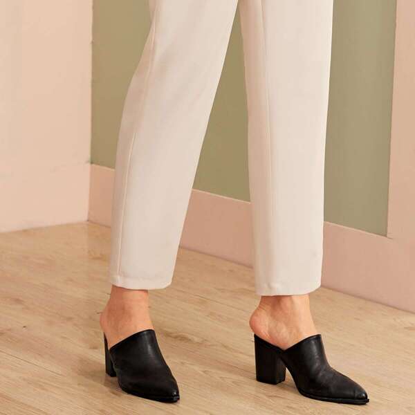 

Point Toe Chunky Heeled Mules, Black