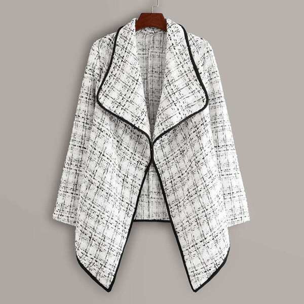 

Contrast Binding Waterfall Collar Tweed Coat