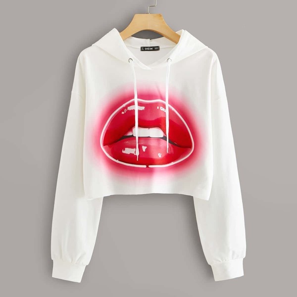 

Lip Graphic Drawstring Hoodie