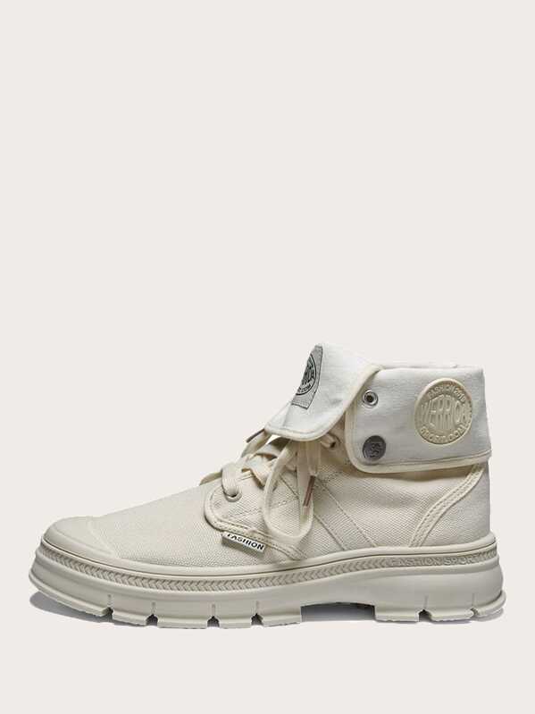

Men Patch Decor Boots, Beige