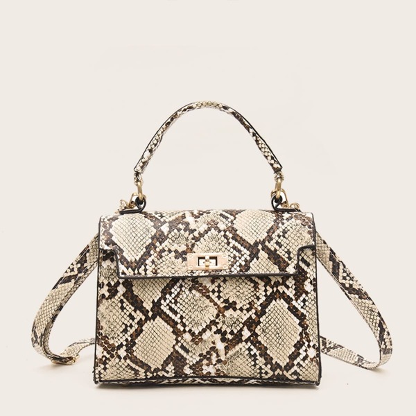 

Twist Lock Snakeskin Satchel Bag, Multicolor
