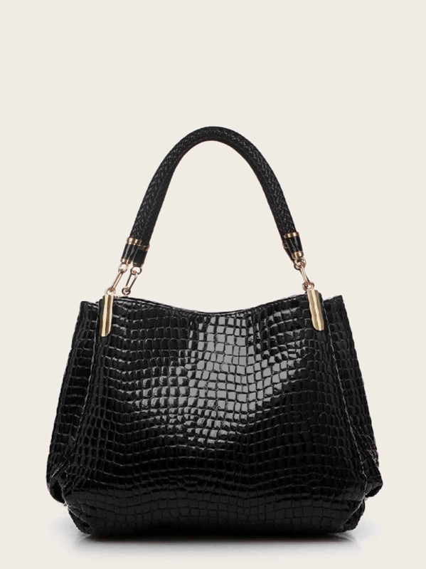 

Croc Embossed Tote Bag, Black