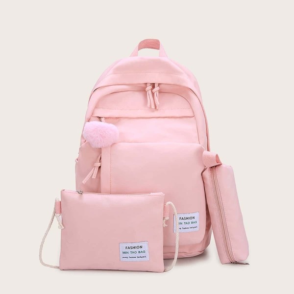 

Pom Pom Decor Backpack With Pencil Case