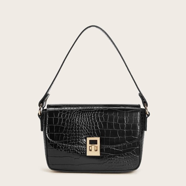 

Croc Embossed Shoulder Bag, Black