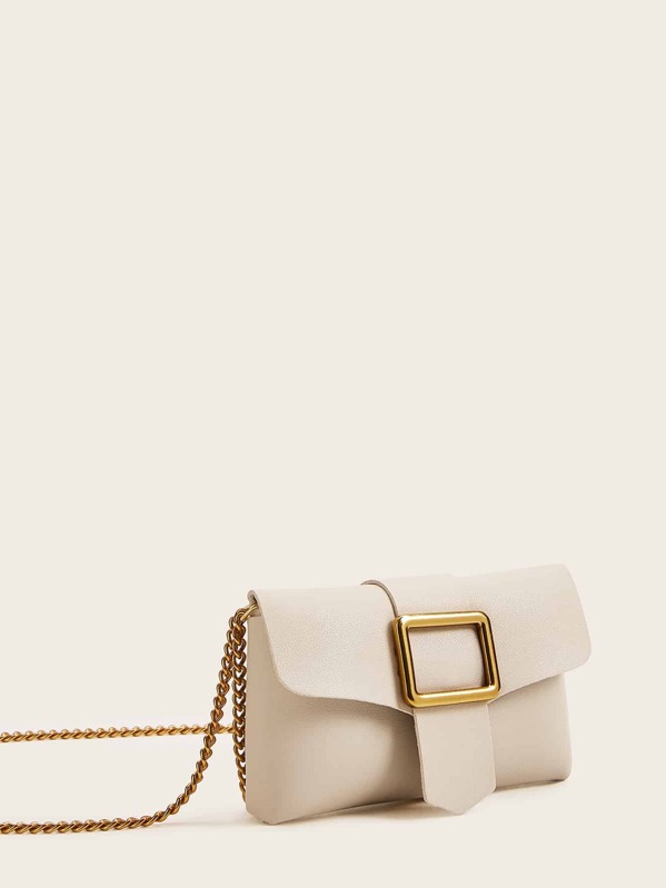 

Metal Decor Chain Crossbody Bag, Beige