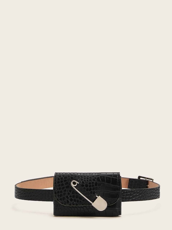

Pin Decor Croc Embossed Fanny Pack, Black