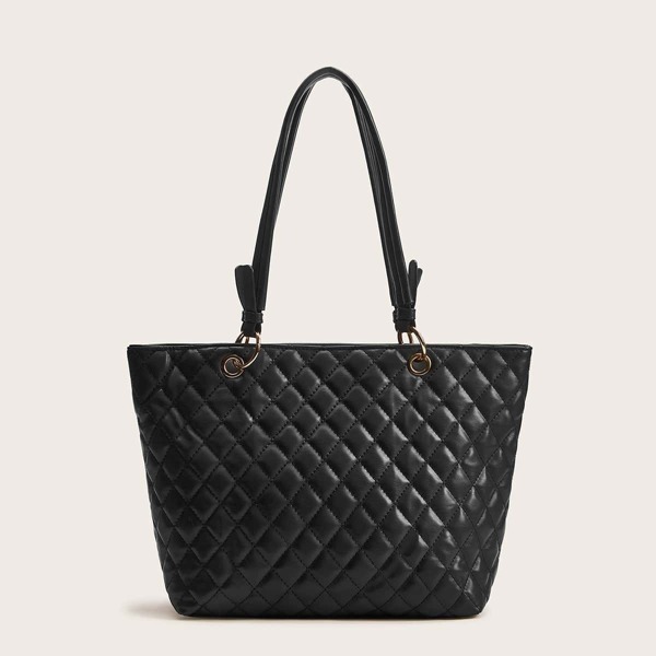 

Quilted Detail Tote Bag, Black