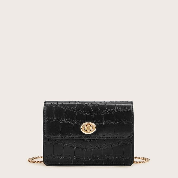 

Twist Lock Croc Embossed Crossbody Bag, Black