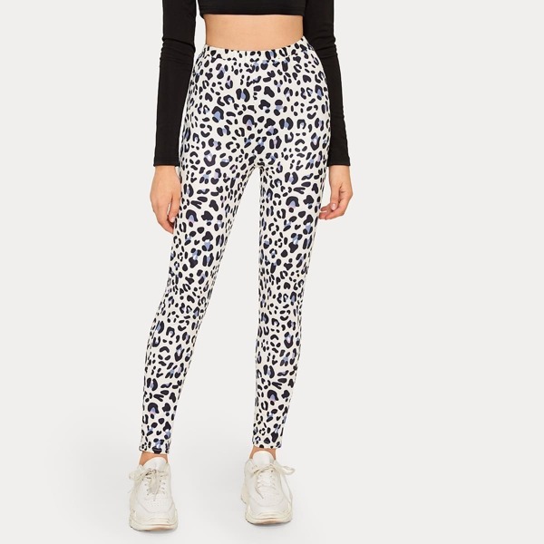 

Leopard Print Elastic Waist Leggings, Multicolor