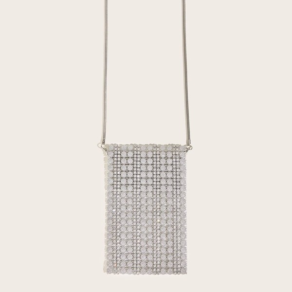 

Rhinestone Decor Chain Clutch Bag, Silver