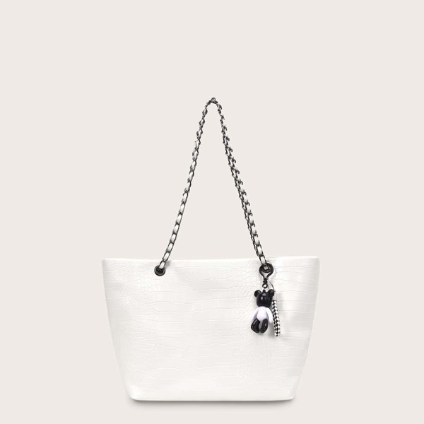 

Croc Embossed Chain Tote Bag, White