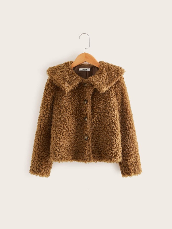 

Girls Button Up Teddy Jacket, Camel