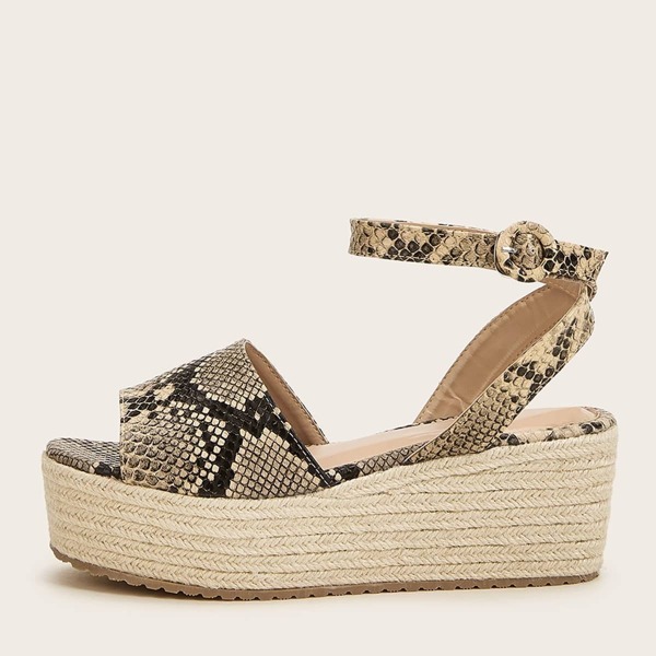 

Snakeskin Ankle Strap Espadrille Wedges