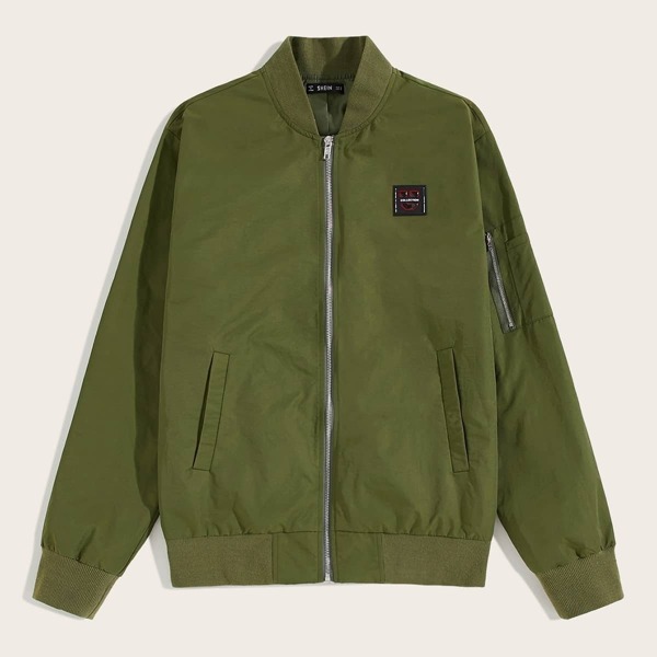 

Men Patch Detail Zip Up Bomber Jacket, Army green