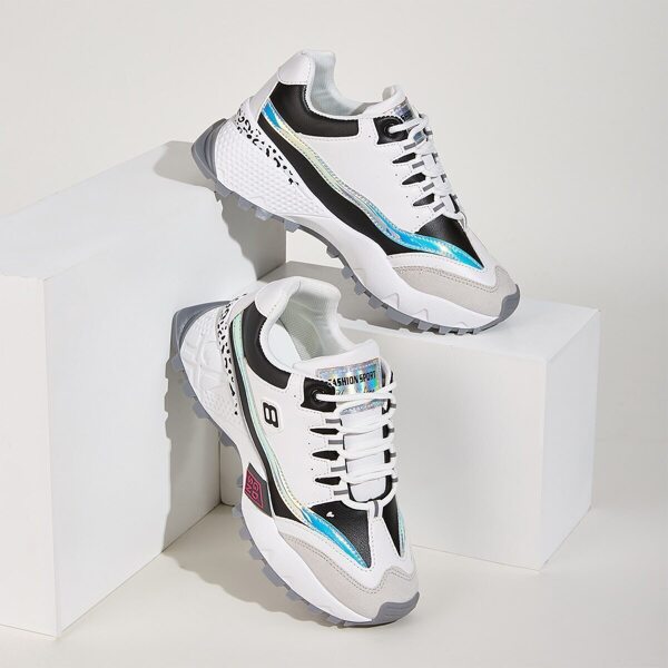 

Holographic Panel Lace-up Front Chunky Sneakers