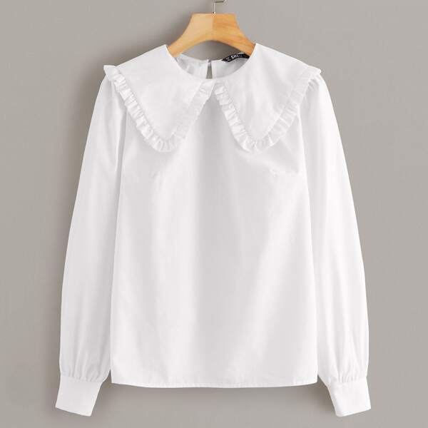 

Solid Babydoll Collar Top, White