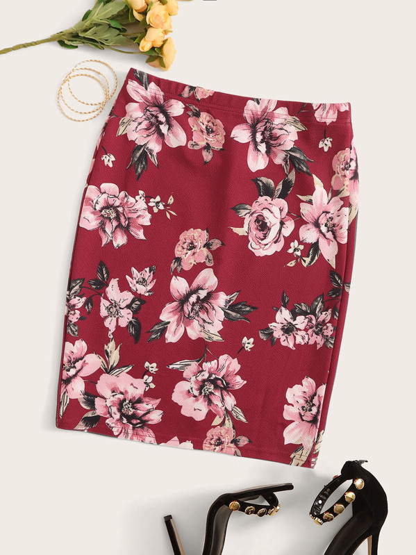 

Floral Print Bodycon Skirt, Burgundy, Andy
