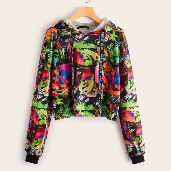 

Graffiti Print Drawstring Hoodie, Multicolor